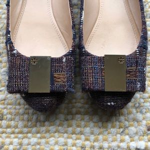 Tory Burch Tweed and Gold Flats